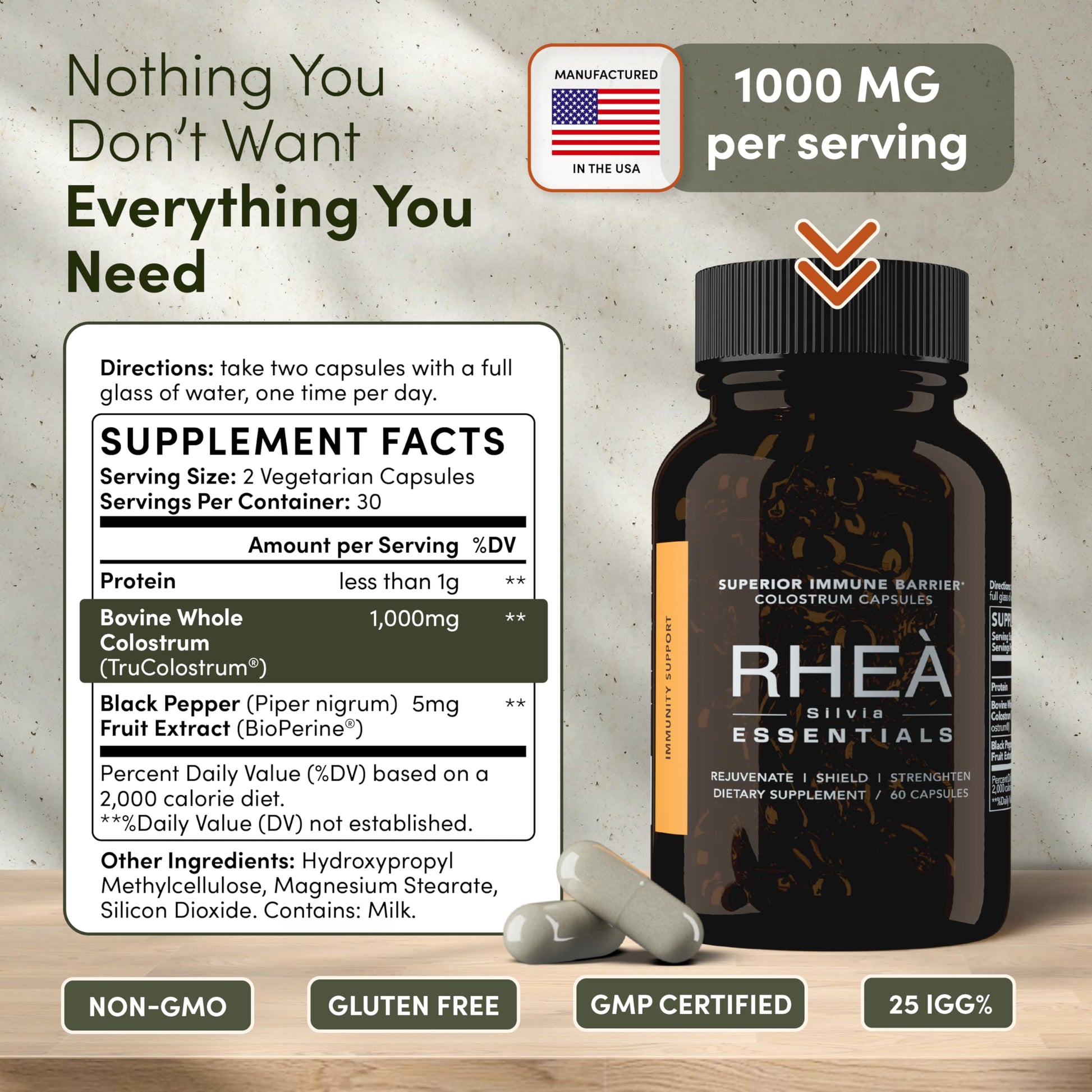 Rhea Bovine Colostrum Supplement for Women, Colostrum Capsules for Gut Health, Digestion, Bloating, Beauty, Immune Support, Bovine Colostrum for Humans, Colostrum Pills (60caps) RHEASILVIABuy Supplements Australia