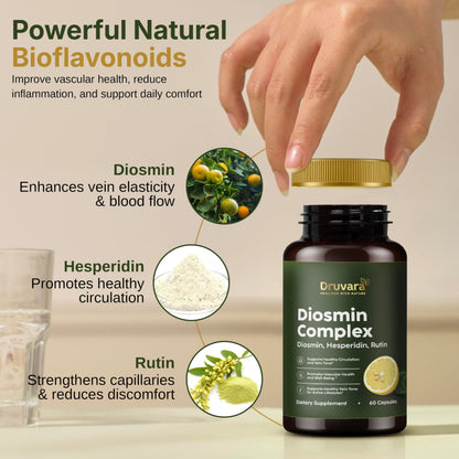 Druvara Diosmin Hesperidin with Rutin & B Vitamins | Vein Support Supplement for Leg Comfort, Healthy Circulation, Vein Strength & Improved Mobility - 60 Capsules DruvaraBuy Supplements Australia