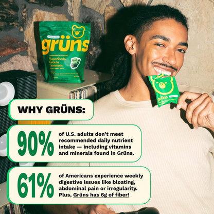 Gruns Sugar-Free Super Greens Gummies, Multivitamin Superfood Gummy Bears, Spirulina, Chlorella, Prebiotics & Fiber gummies for Digestive Health, Adaptogens Supplement, 20 Vitamins & Minerals, 10 pack GrünsBuy Supplements Australia