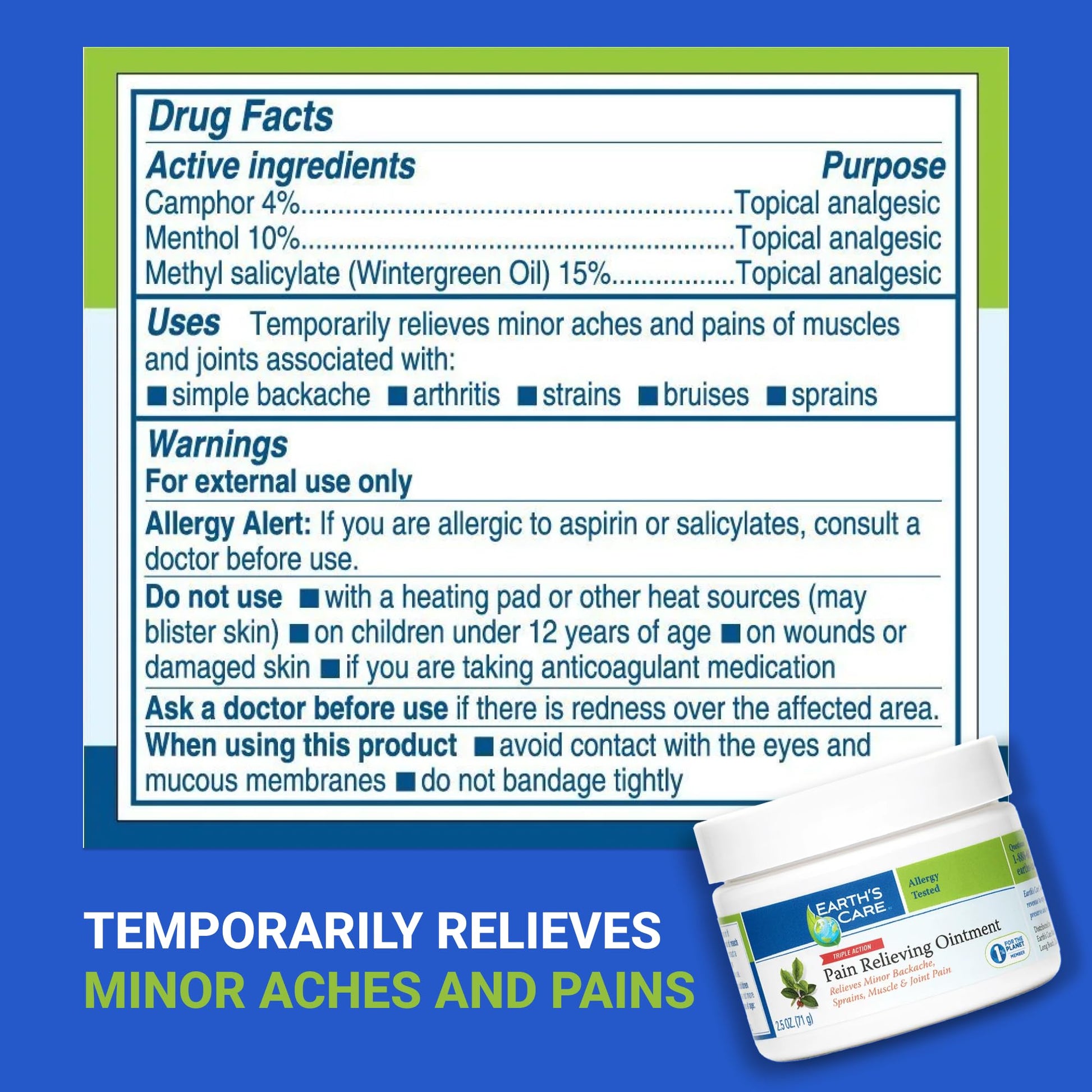 Earth's Care Pain Relieving Ointment - Triple Action Muscle and Joint Cream - Topical Analgesic 2.5 oz. (71 g) Earth's CareBuy Supplements Australia