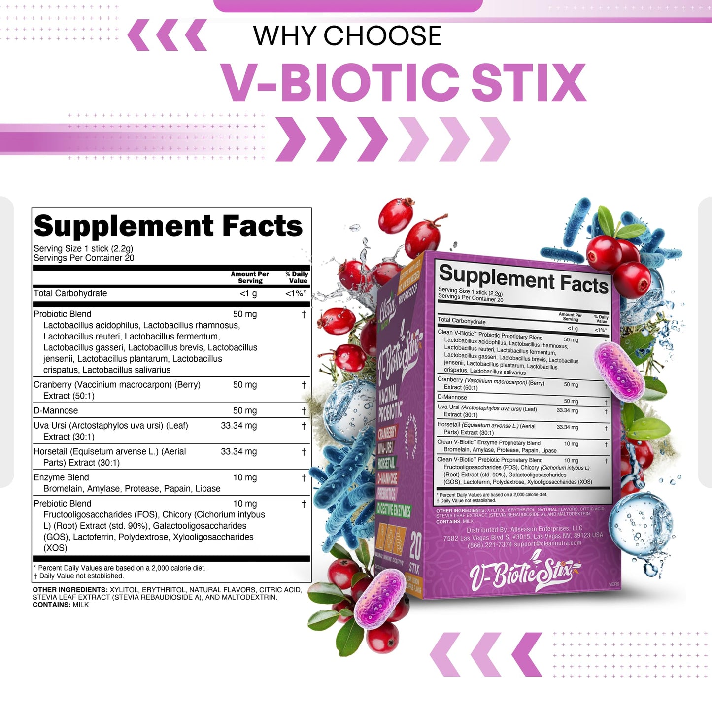 Clean Nutraceuticals Vaginal Probiotics for Women with Cranberry Extract, D-Mannose, Prebiotics, pH Balance for Women, Vaginal Health – Womens Probiotic Alternative to Gummies - 20 Stix Clean NutraceuticalsBuy Supplements Australia