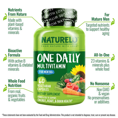 NATURELO One Daily Multivitamin for Men 50+, 60 Capsules and One Daily Multivitamin for Women 50+ (Iron Free), 60 Capsules Bundle - 2 Month Supply NATURELO