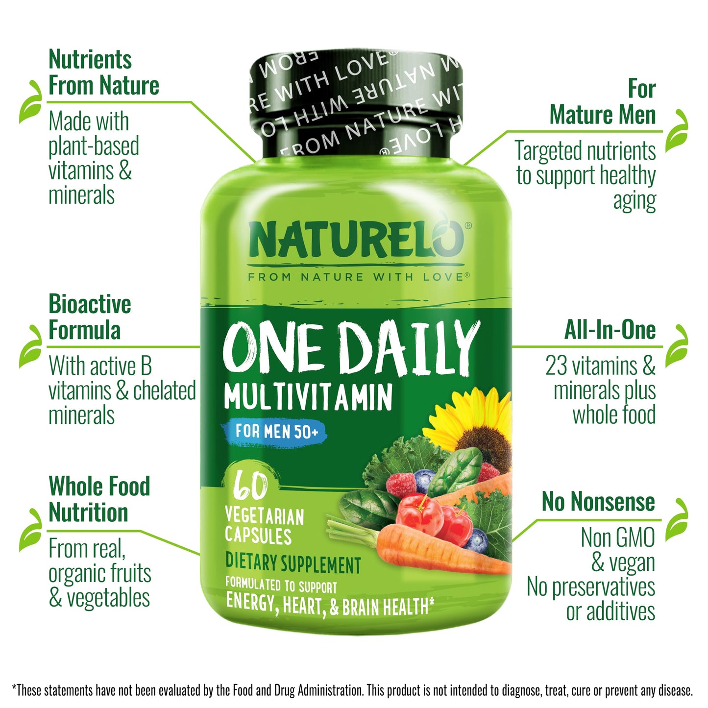 NATURELO Mens Multivitamins for Men 50+ - One Daily Multivitamin for Men with Vitamins, Minerals & Organic Whole Foods NATURELOBuy Supplements Australia