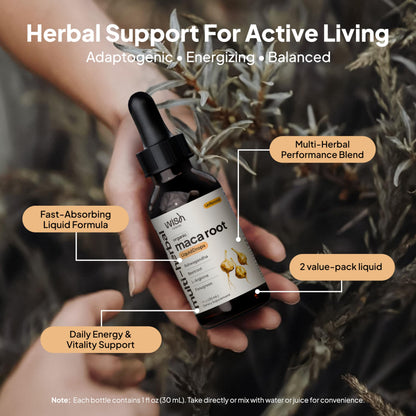 Wish Fusion Maca Root Liquid Drops 2 Pack Organic Maca Root Drops for Energy Support Hormone Balance, Mood Maca Root, Ashwagandha & Tongkat Ali Blend, Liquid Maca Root Extract Fenugreek & Beetroot Wish FusionBuy Supplements Australia