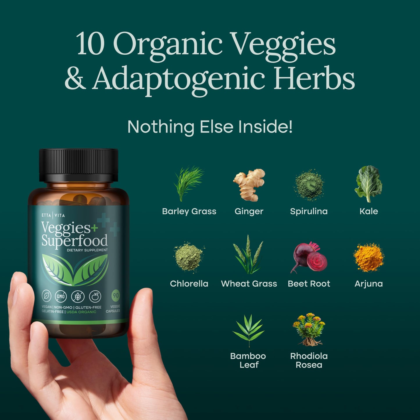 100% Organic Fruits and Veggies Supplement (USDA Organic - Made in USA) 180 Potent Fruits and Vegetable Capsules for Energy Boost & Daily Fruit and Vegetable Vitamins - Vegan, Non-GMO, Gluten-Free Etta VitaBuy Supplements Australia