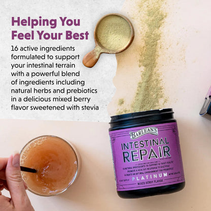 Barlean's Gut Health Powder, Intestinal Repair Fiber and Digestive Support Blend for Men and Women, Mixed Berry Drink Mix, 6.35 oz Barlean'sBuy Supplements Australia