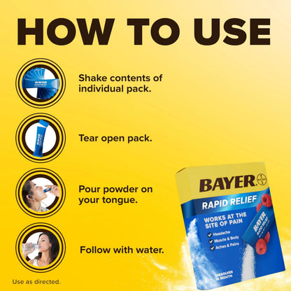 Bayer® Rapid Relief, Dissolvable Raspberry Flavor, Powder Packs with Aspirin & Caffeine, Fast Acting Headache Relief, Muscle and Body Pain Reliever, 30ct BayerBuy Supplements Australia