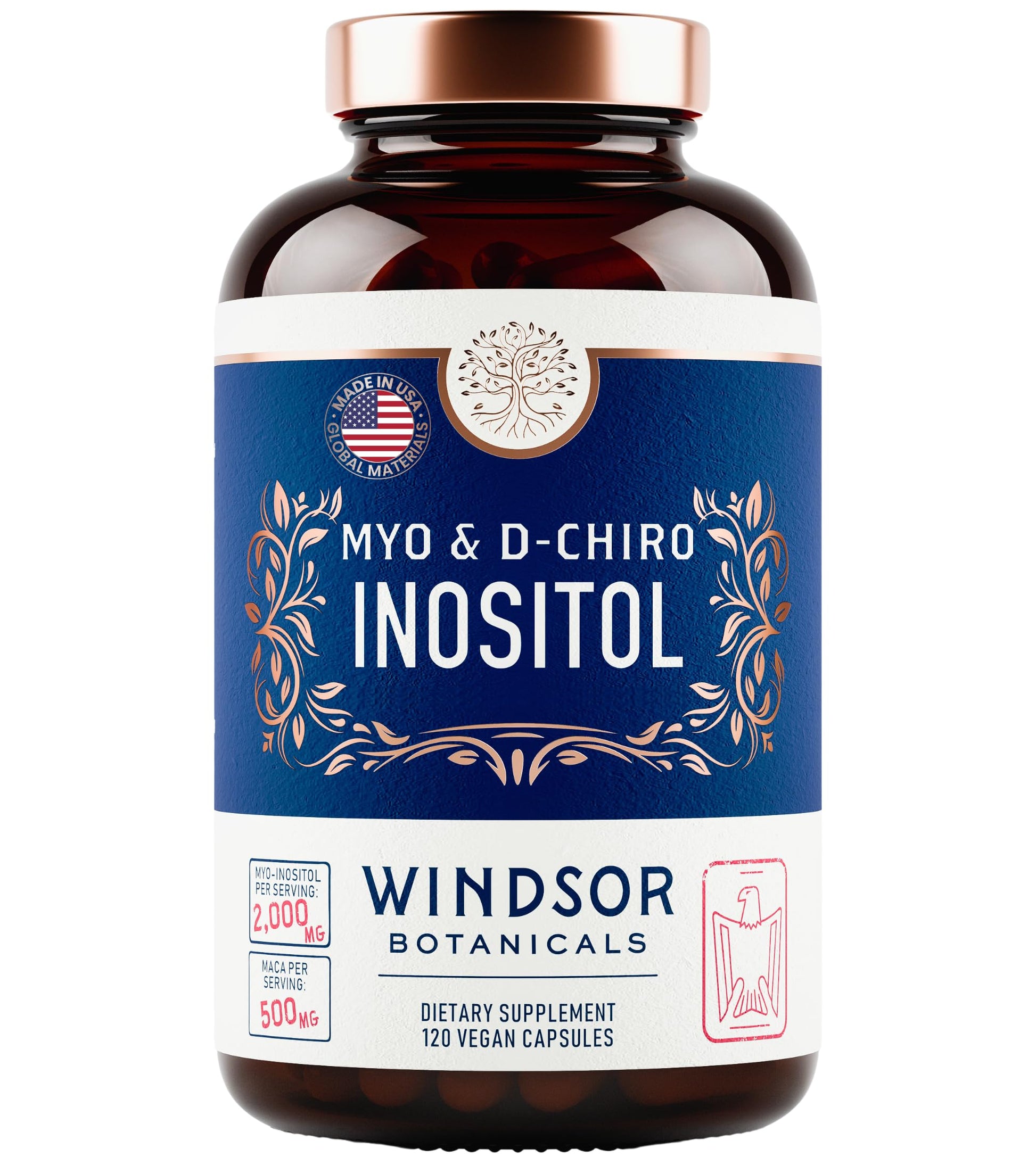 Myo-Inositol & D-Chiro Inositol 40:1 Ratio 2,000 mg - PCOS Supplements with Maca Root & Ashwagandha - Ovarian Health Support Vitamins - Hormone & Fertility Supplements for Women - 120 Vegan Caps WINDSOR BOTANICALSBuy Supplements Australia