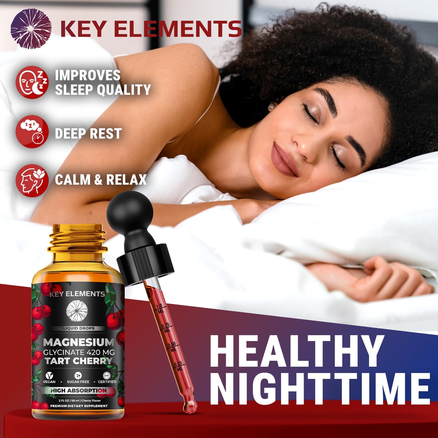 Liquid Magnesium Glycinate 420 Mg with Natural Tart Cherry Extract | Magnesium Glycinate Drops Supplement for Sleep, Mood & Mobility Support | Tart Cherry Extract KEY ELEMENTSBuy Supplements Australia