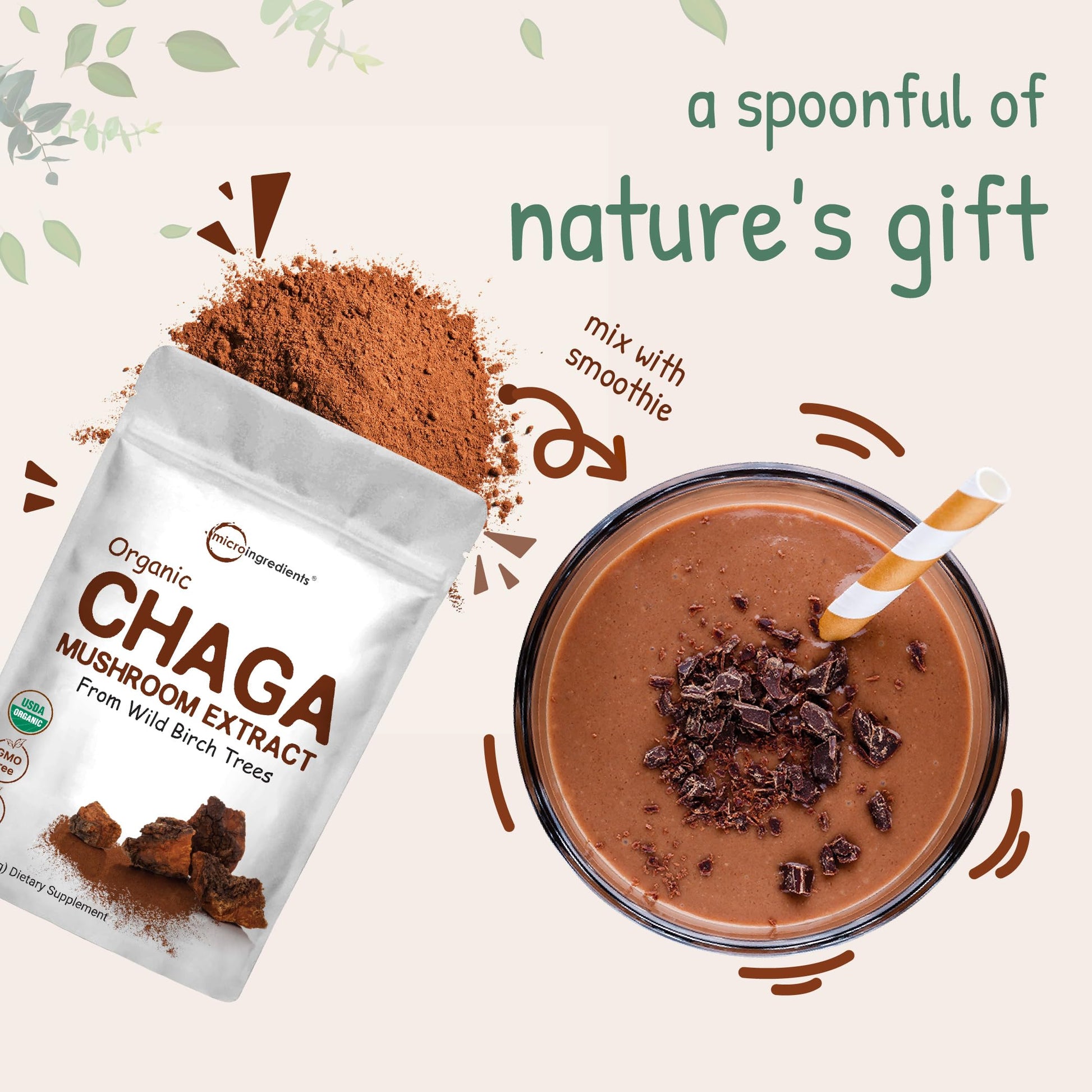 Micro Ingredients Organic Chaga Mushroom Extract 100:1 Powder, 10 Ounce Micro IngredientsBuy Supplements Australia