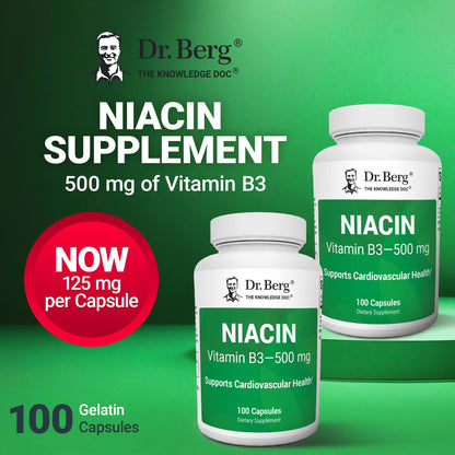 Dr. Berg Highly-Potent Niacin 500 mg – Now Only 125 mg per Capsule for Niacin Flush Tolerance Building – Gradually Increase to 500mg a Day – Vitamin B3 for Heart, Brain & Energy Support – 100 Capsules Dr. Berg NutritionalsBuy Supplements Australia
