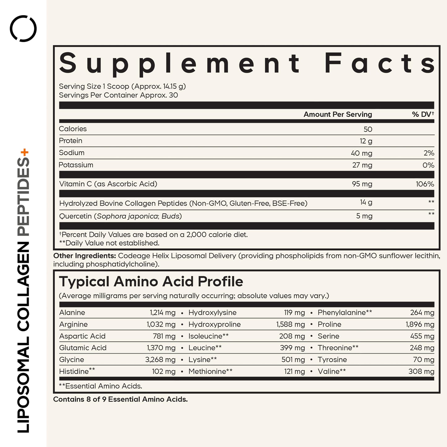 Codeage Liposomal Collagen Peptides Powder + Vitamin C & Quercetin, Phospholipid Complex, Grass-Fed Pasture-Raised Hydrolyzed Collagen Type I & III Supplement All-in-One, Non-GMO, 14.97 oz CodeageBuy Supplements Australia
