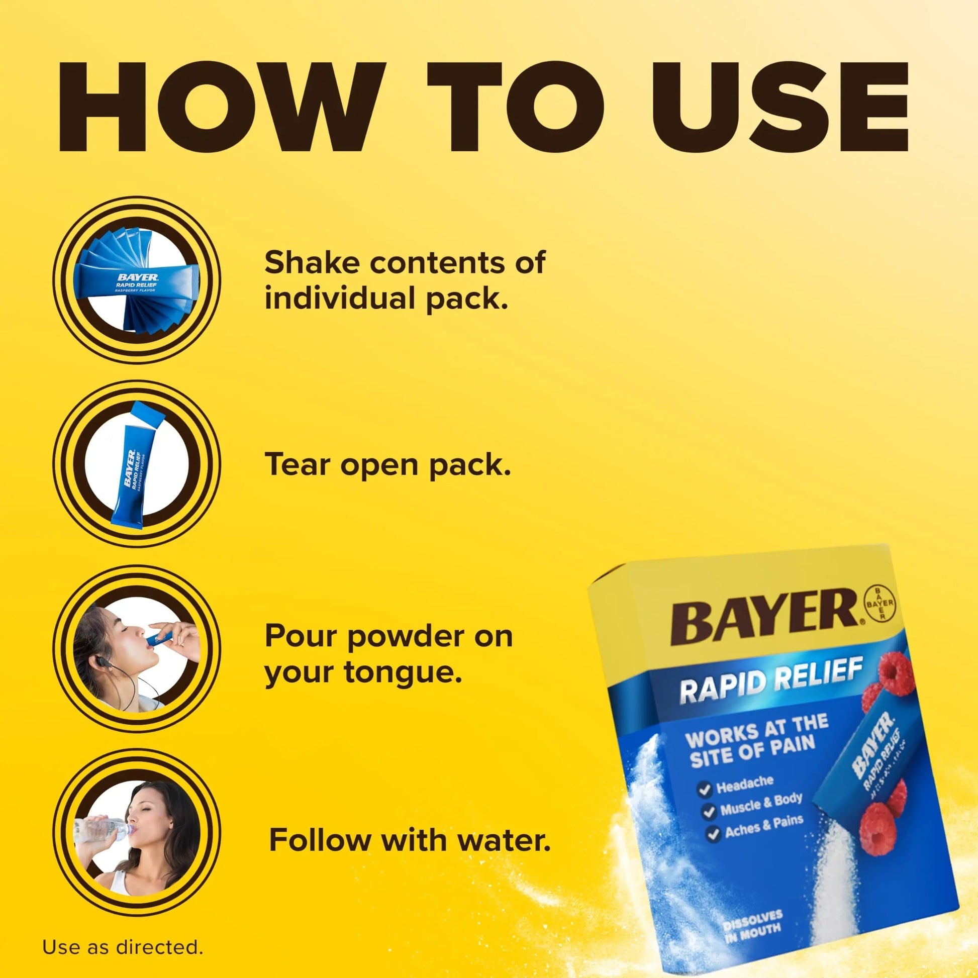 Bayer® Rapid Relief, Dissolvable Raspberry Flavor, Powder Packs with Aspirin & Caffeine, Fast Acting Headache Relief, Muscle and Body Pain Reliever, 20ct BayerBuy Supplements Australia