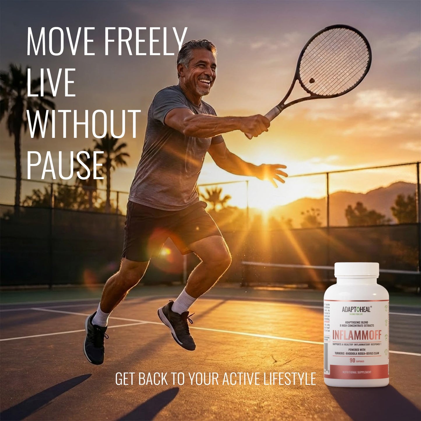 ADAPTOHEAL Inflammoff - Adaptogenic Supplement Designed to Support Joint, Muscle and Tissue Inflammation Naturally, 8 Highly Concentrated extracts with Turmeric and Rhodiola rosea (90 Capsules) ADAPTOHEALBuy Supplements Australia