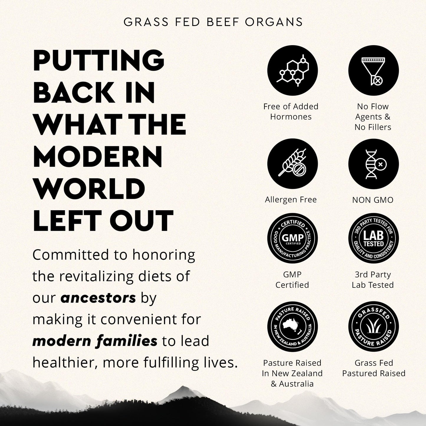 Ancestral Supplements Grass Fed Beef Organ Supplement, Supports Whole Body Wellness with Proprietary Blend of Liver, Heart, Kidney, Pancreas, Spleen, Freeze-Dried Beef, Non-GMO, 180 Capsules Ancestral SupplementsBuy Supplements Australia