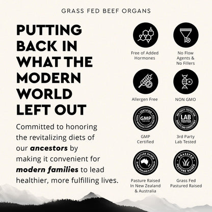 Ancestral Supplements Grass Fed Beef Organ Supplement, Supports Whole Body Wellness with Proprietary Blend of Liver, Heart, Kidney, Pancreas, Spleen, Freeze-Dried Beef, Non-GMO, 180 Capsules Ancestral SupplementsBuy Supplements Australia