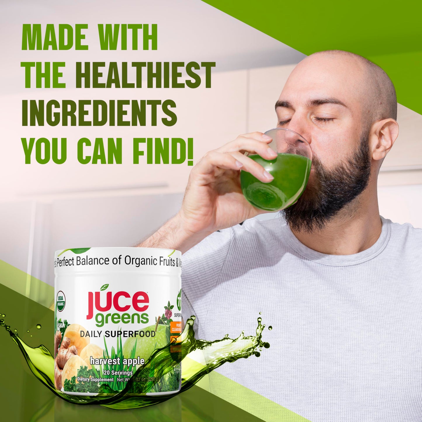 Terra Kai Organics JUCE Green Superfood Powder, Organic Fruits and Veggies Supplement W/ 77 Superfoods Plus Prebiotic Probiotic Blend, Harvest Apple Flavor - 20 Servings (250 g) Terra Kai OrganicsBuy Supplements Australia