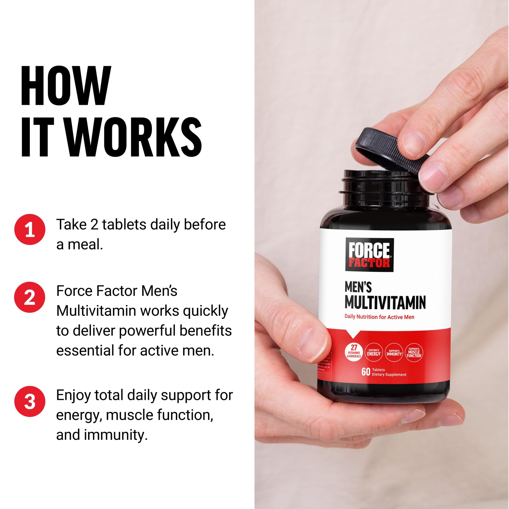 Force Factor Men’s Multivitamins, Multivitamin for Men Plus Amino Acids Supplement with 27 Vitamins and Minerals, and Phytonutrients to Support Energy, and Immunity, 60 Tablets Force FactorBuy Supplements Australia