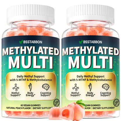 BSSTABBON Methylated Multivitamin for Women Men: Organic Iron Free Multivitamins Gummies plus 5-MTHF Active B12 P5P CoQ10 NAC TMG - Chewable Sugar Free Gummy for Energy Immune Overall Health(120Count) BSSTABBONBuy Supplements Australia