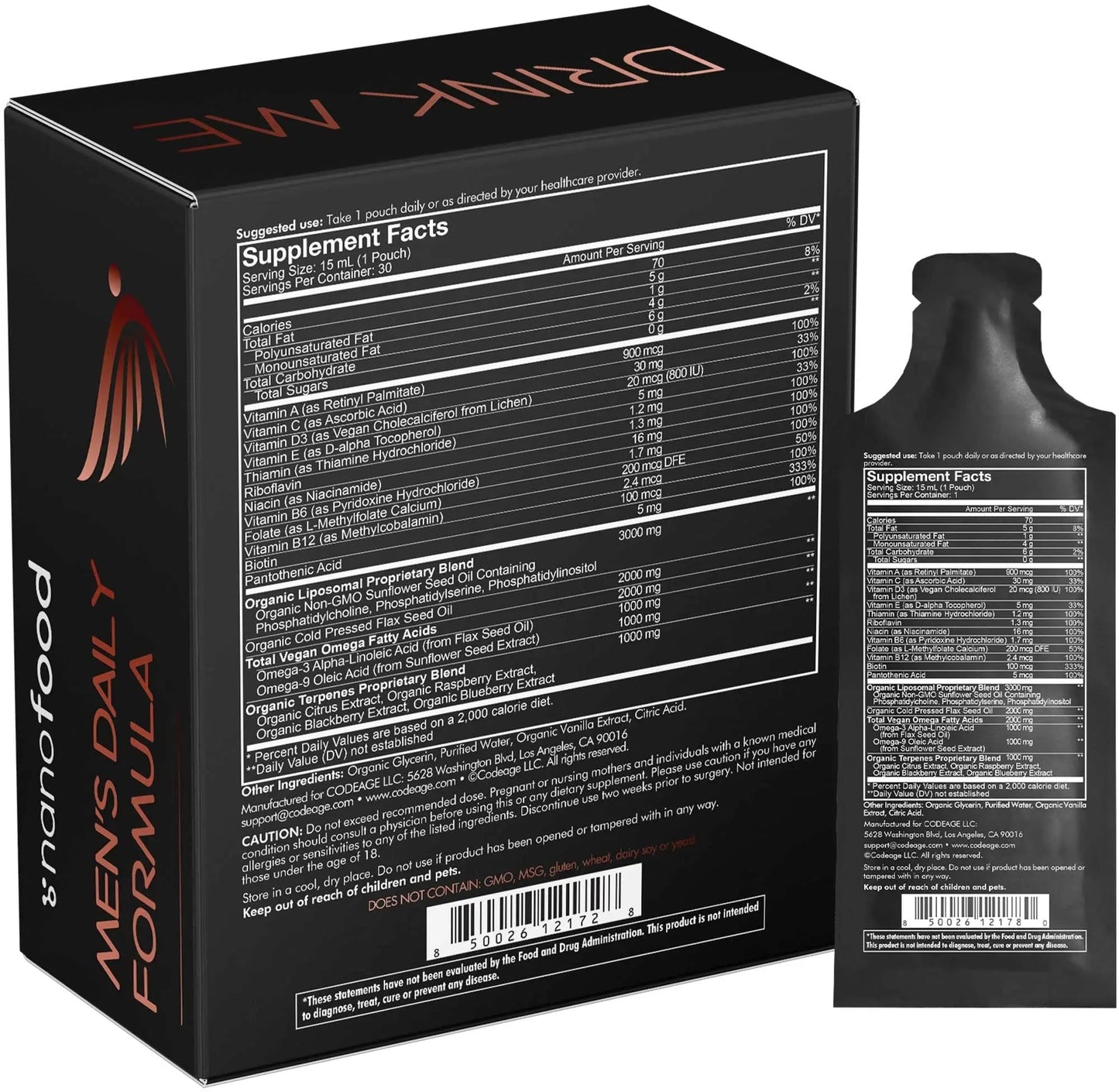 Codeage Daily Men Liquid Vitamins Supplement - Liposomal Multivitamin A, B, C, D, E, Biotin, Omega-3 & Omega-9 Codeage
