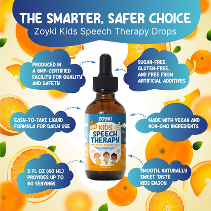 Zoyki Speech Therapy Drops for Kids - Speech Support Supplement for Communication Delay Cognitive Function Language & Brain Development with Zeolite Vitamins B12 D3 C - Sugar Free Gluten-Free Vegan ZoykiBuy Supplements Australia