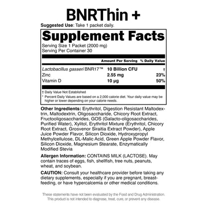 BNRThin Plus, Weight Management Probiotic Powder, 10 Billion CFU Guaranteed, Lactobacil AceBiomeBuy Supplements Australia