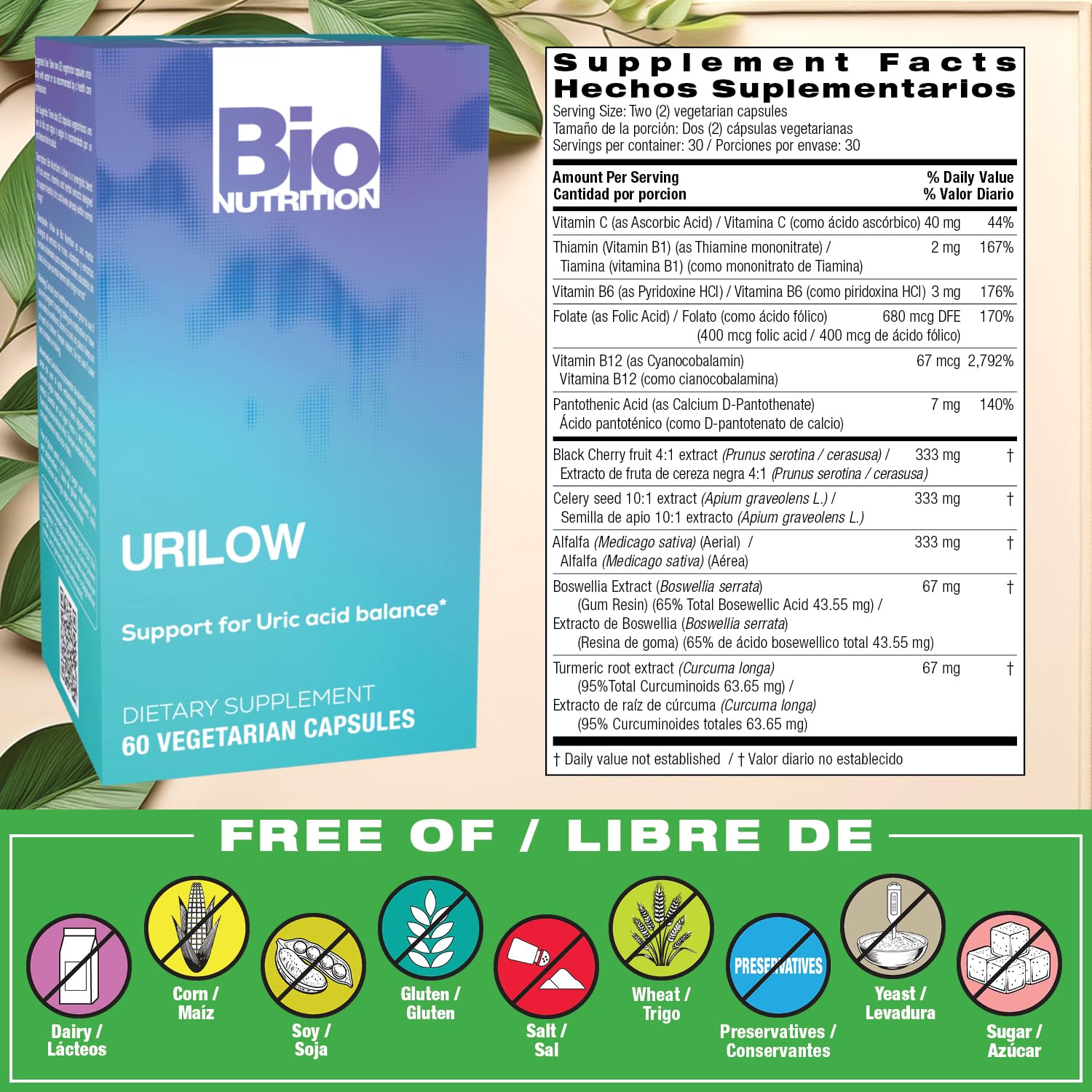Bio Nutrition 2 Pack Urilow 60 Vegetarian Capsules | Natural Support for Urinary Health | Promotes a Healthy Uric Acid Balance Bio NutritionBuy Supplements Australia