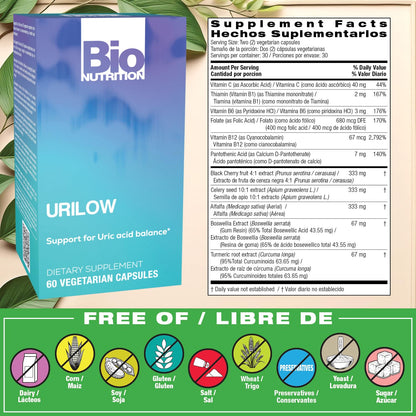 Bio Nutrition 2 Pack Urilow 60 Vegetarian Capsules | Natural Support for Urinary Health | Promotes a Healthy Uric Acid Balance Bio NutritionBuy Supplements Australia