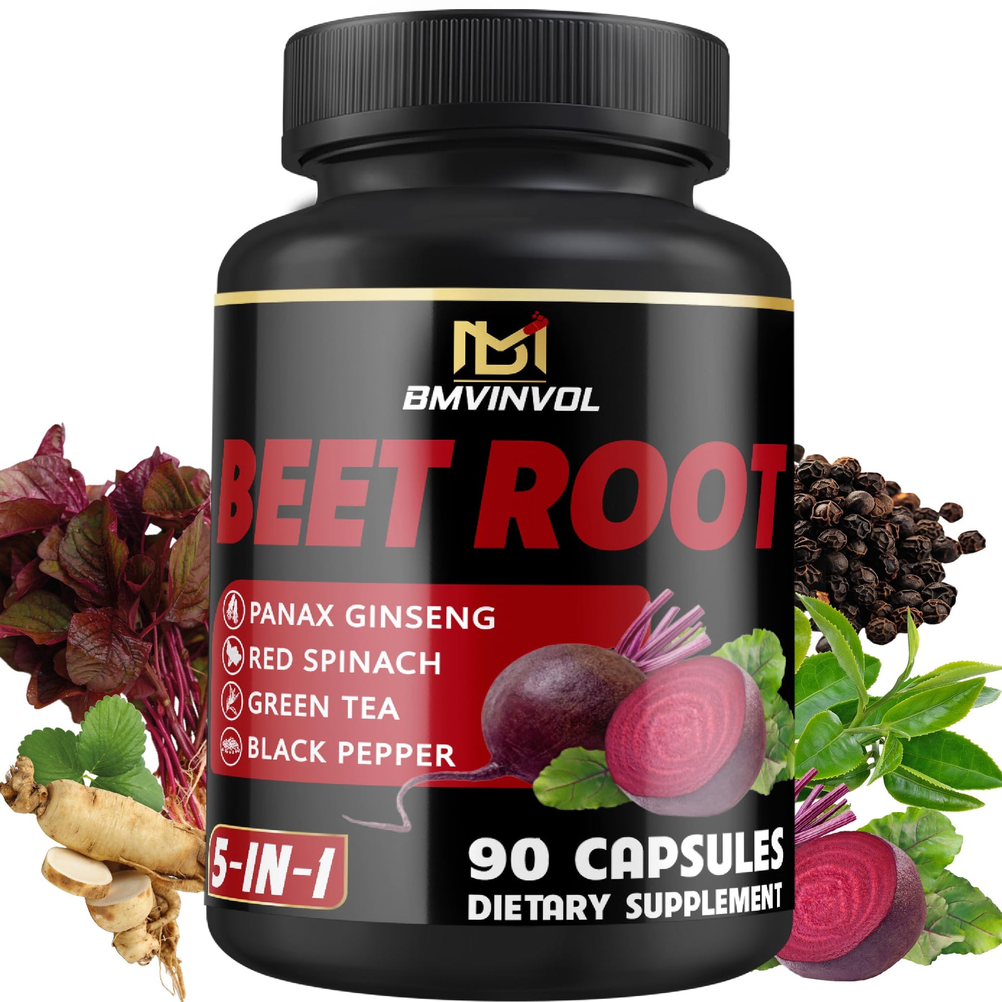 Beet Root Capsules - Green Tea, Red Spinach, Ginseng, Black Pepper - 90 Count - Supports Digestive, Immune System, Energy Levels - 3 Month Supply BMVINVOLBuy Supplements Australia