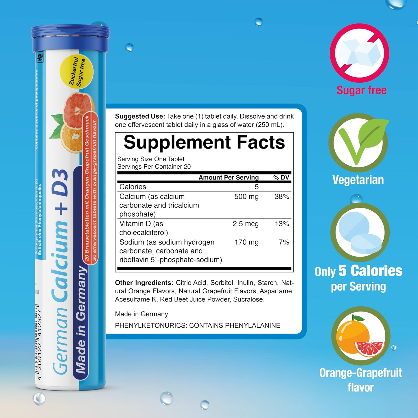 T&D German Vitamin, Minerals - 140 Vegan/Vegetarian Drink Effervescent Tablets - Mixed Fruit Flavor Box - Made in Germany T&DBuy Supplements Australia