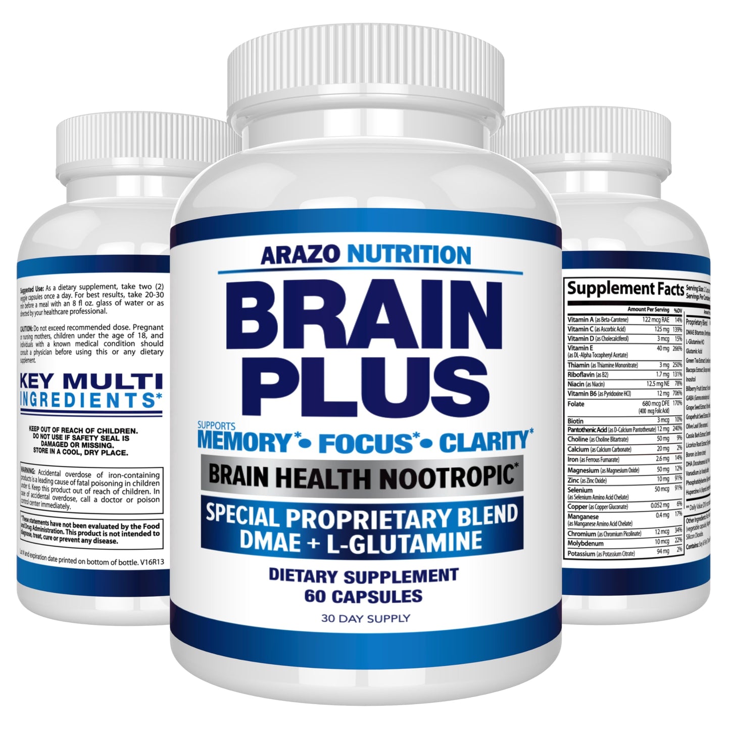 Arazo Nutrition Premium Brain Function Supplement – Memory, Focus, Clarity – Nootropic Booster with DMAE, Bacopa Monnieri, L-Glutamine, Multi Vitamins, Multi Minerals Arazo NutritionBuy Supplements Australia