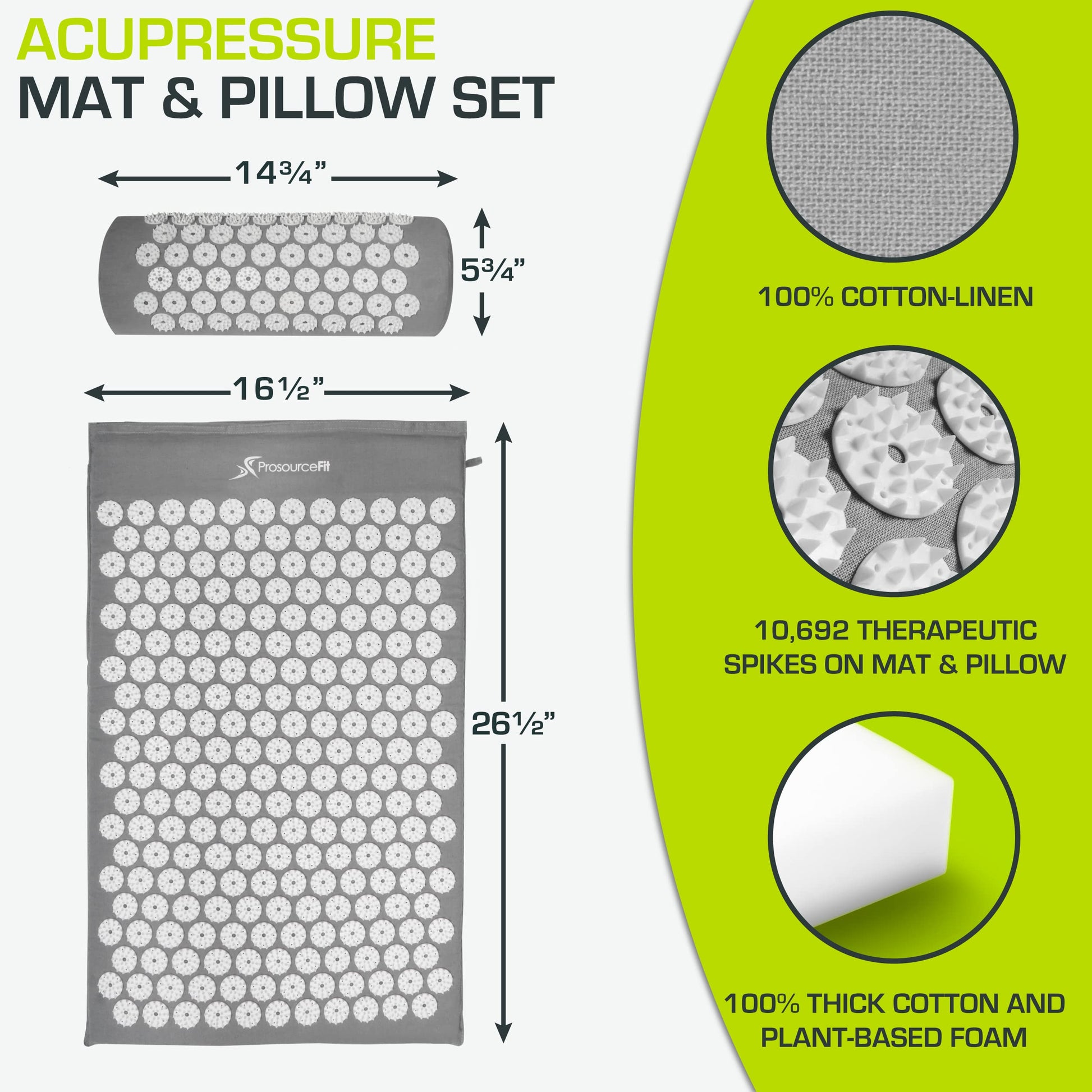 ProsourceFit Acupressure Mat and Pillow Set for Back/Neck Pain Relief and Muscle Relaxation ProsourceFitBuy Supplements Australia