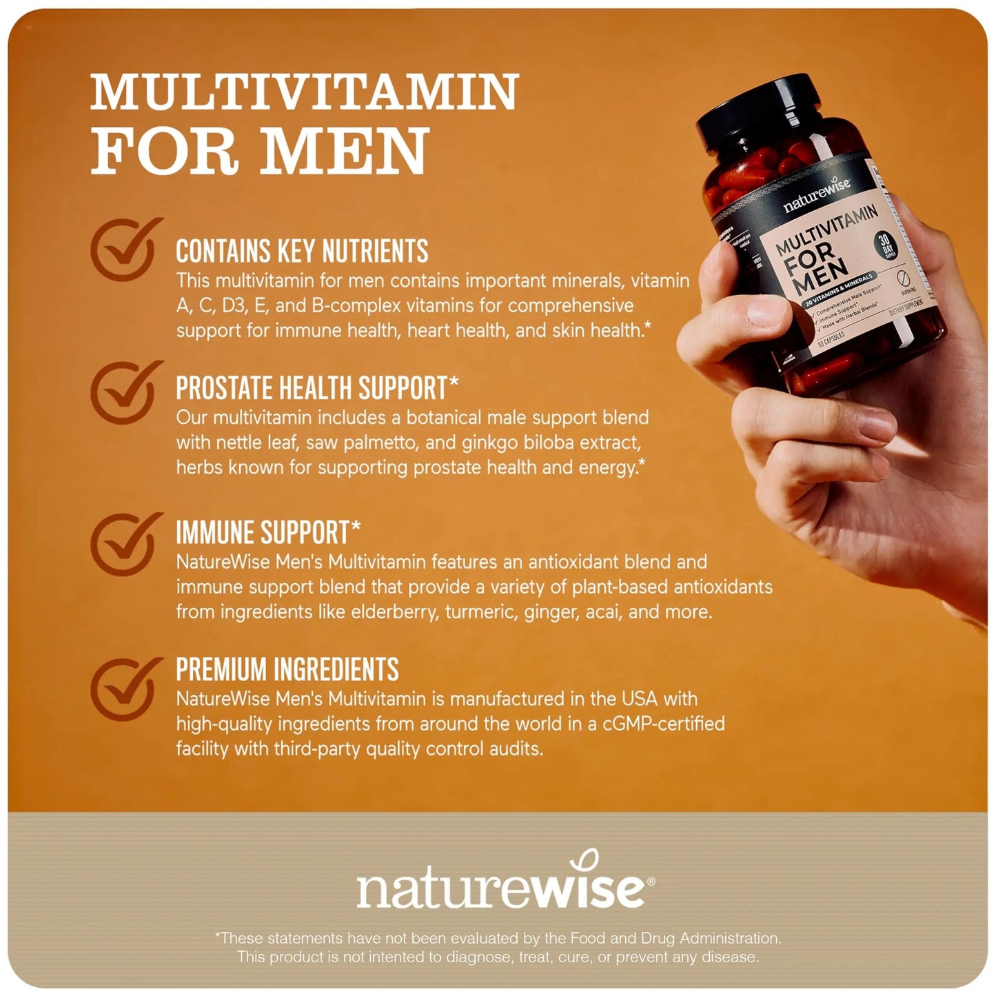 NatureWise [1] Multivitamin for Men - Non-GMO - 90 Capsules[45-Day Supply] + [1] Magnesium Glycinate 625mg - Chelated Magnesium - 30 Capsules[30-Day Supply] NatureWiseBuy Supplements Australia