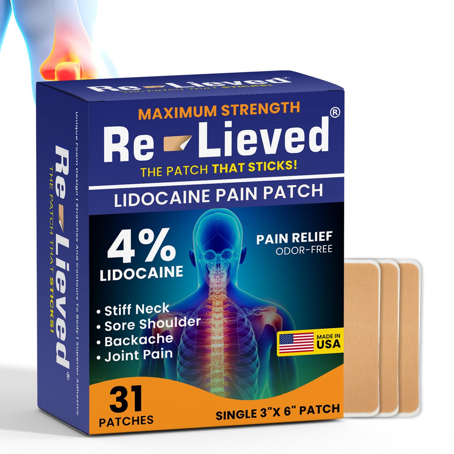 Re-Lieved 4% Lidocaine Patches Maximum Strength - Aluminum-Free, Water Resistant and USA Made -Superior Sticking Pain Relief Patches Quickly Relieves Back, Joints and Muscle Pain-3x6 Inches (31 Count) Re-lievedBuy Supplements Australia