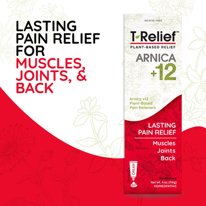 T-Relief Arnica +12 Cream Natural Relieving Actives for Back Pain Joint Soreness Muscle Aches & Stiffness, Whole Body Fast Acting Relief for Women & Men - 4 oz (4 Pack) MediNaturaBuy Supplements Australia