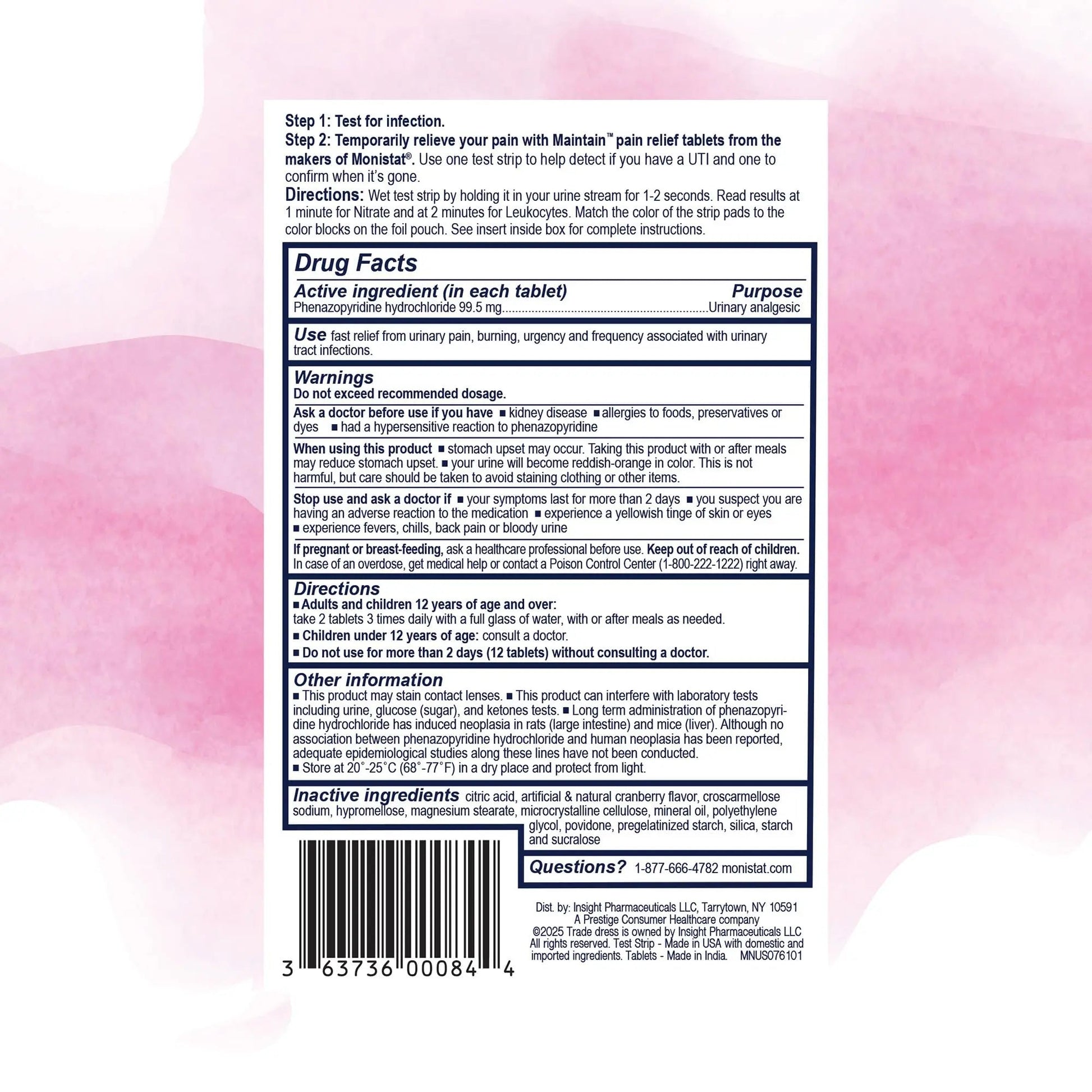 Monistat Maintain UTI 2-in-1 Test & Pain Relief Kit, 2 Test Strips & 12 Urinary Pain Relief Tablets, 2 Minute Results and Maximum Strength Pain, Burning and Urgency Relief MonistatBuy Supplements Australia
