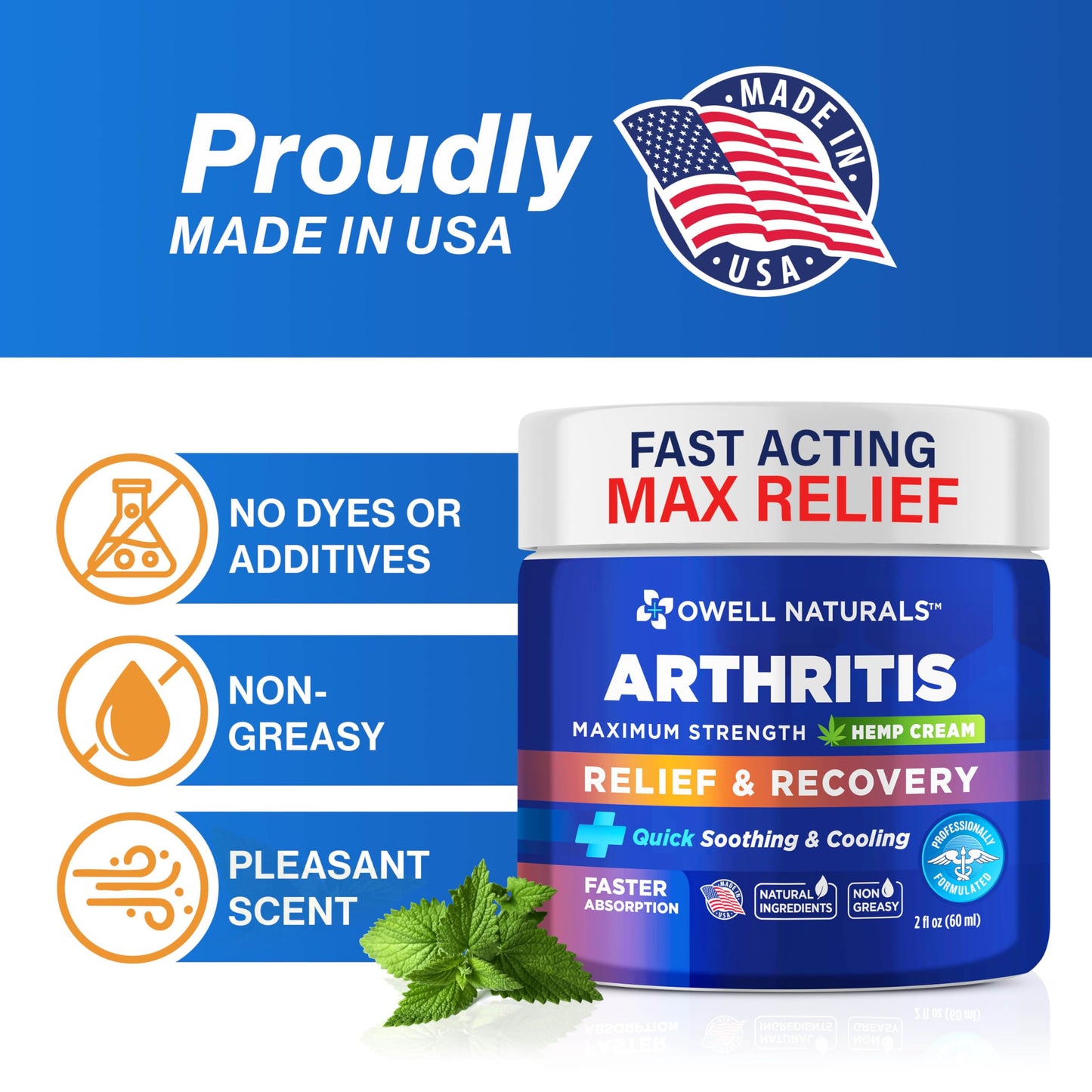 Owell Naturals Joint & Muscle Cream, Deep Penetrating, Maximum Strength Relief & Recovery for Joint & Muscles, Back, Knee, Legs, Hands, 2 Fl Oz Owell NaturalsBuy Supplements Australia
