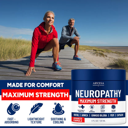 Neuropathy Cream - Maximum Strength - Arnica, MSM, Hemp Seed Oil, Ginkgo Biloba, Capsaicin - Non-Greasy with Cooling Effect - Value Pack - Natural Ingredients - Formulated in USA ArvesaBuy Supplements Australia