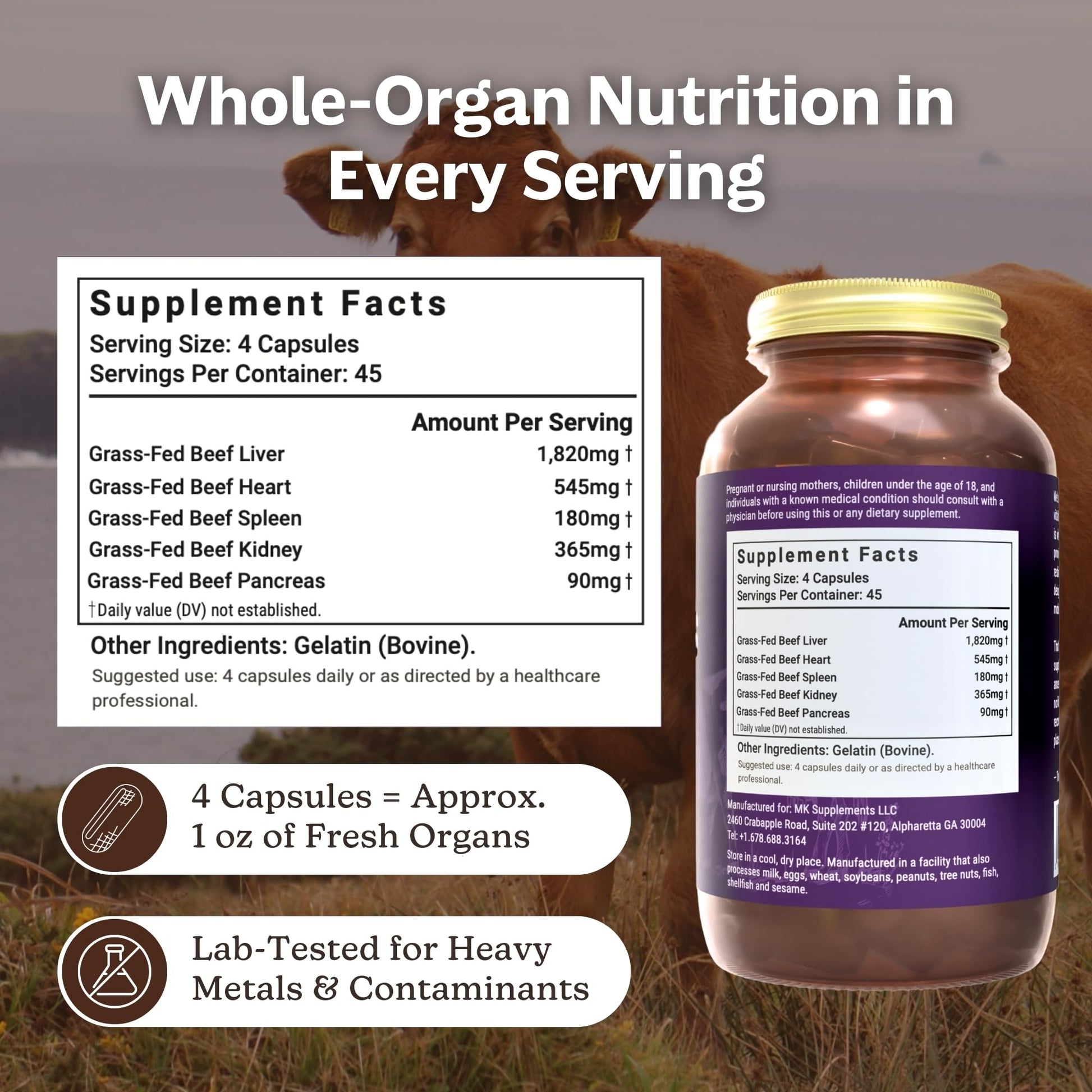 MK Supplements Grass-Fed Beef Organs Capsules | 5 Organs in Nature-Identical Ratios | B12, Copper & Heme Iron | Regeneratively Raised | 150 Capsules MK SupplementsBuy Supplements Australia