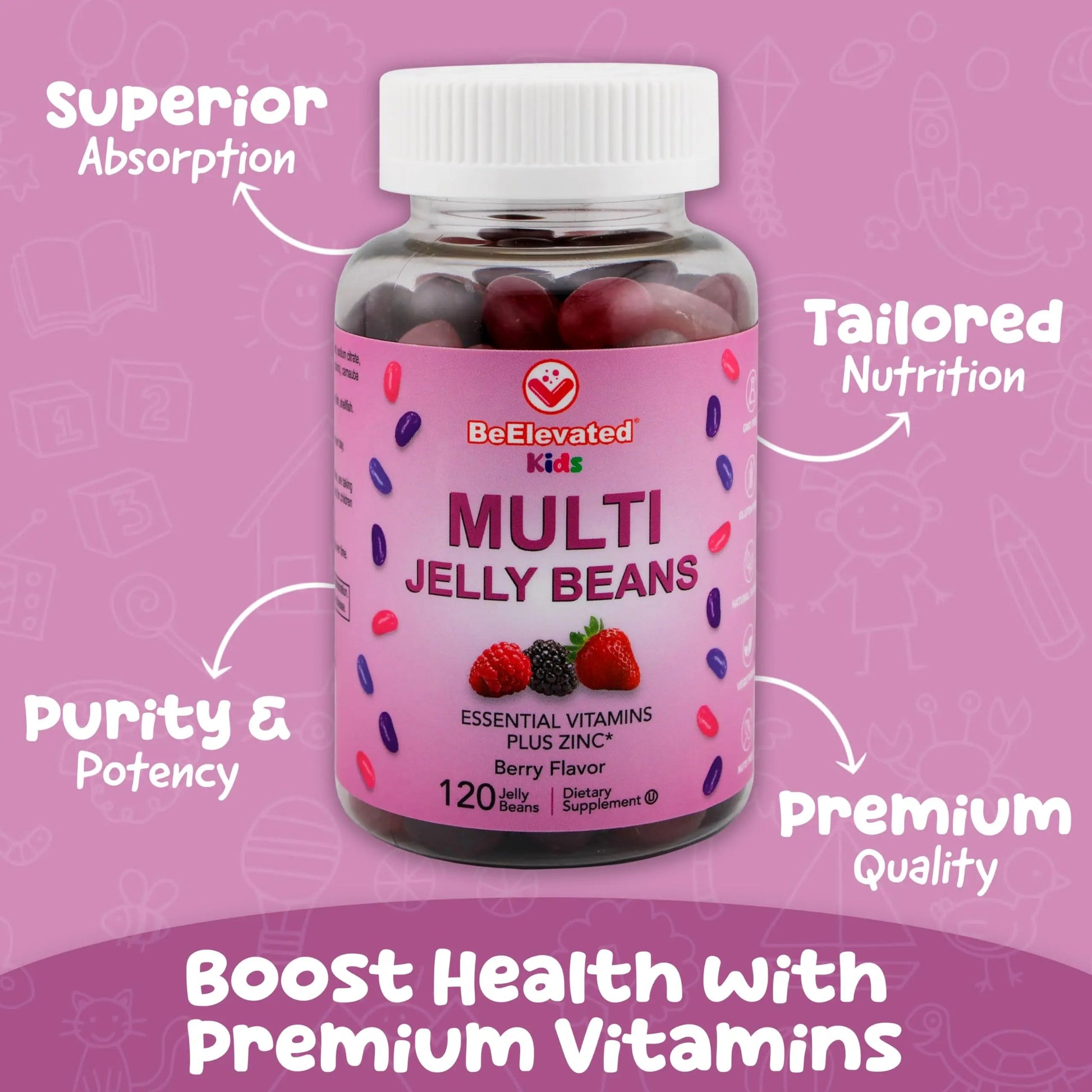 BeElevated Kids Multivitamin Gummies – Tasty Berry-Flavored Zinc Gummies for Children & Adults – Vegetarian, Gluten-Free BeElevated