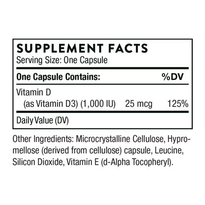 THORNE Vitamin D-1000 - Vitamin D3 Supplement - 1,000 IU - Support Healthy Bones THORNEBuy Supplements Australia