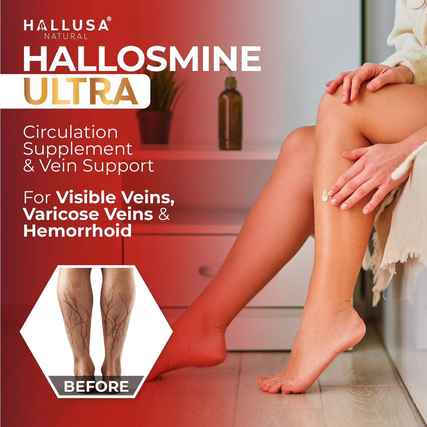 Hallosmine Ultra 650mg Diosmin Hesperidin, 60 Capsules + FREE Leg Cream with Diosmin, Hesperidin & Horse Chestnut, 4 oz | Blood Circulation & Vein Support Supplement, GMO Free, Gluten Free Hallusa NaturalBuy Supplements Australia