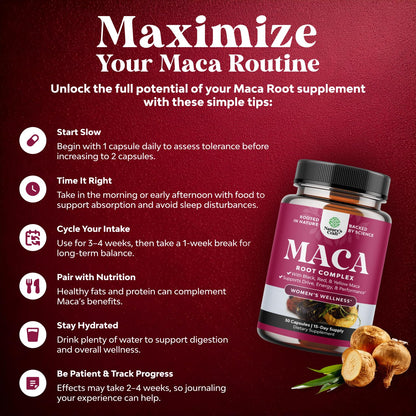 Maca Root Capsules for Women - Potent Herbal Supplement with Female Enhancing Blend of Red Yellow & Black Maca Root - Non-GMO Certified Vegan and Gluten-Free with No Artificial Colors - 30 Count Natures CraftBuy Supplements Australia