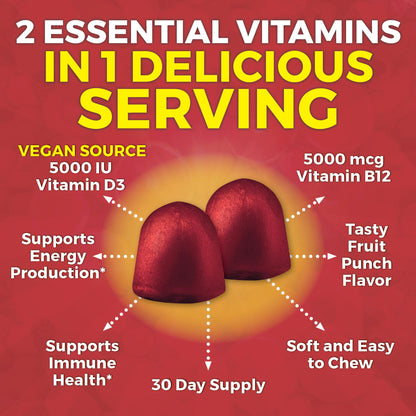 Viva Naturals Plant-Based B12 Gummies with Vitamin D3 - Chewable 5000mcg B12 Viva NaturalsBuy Supplements Australia