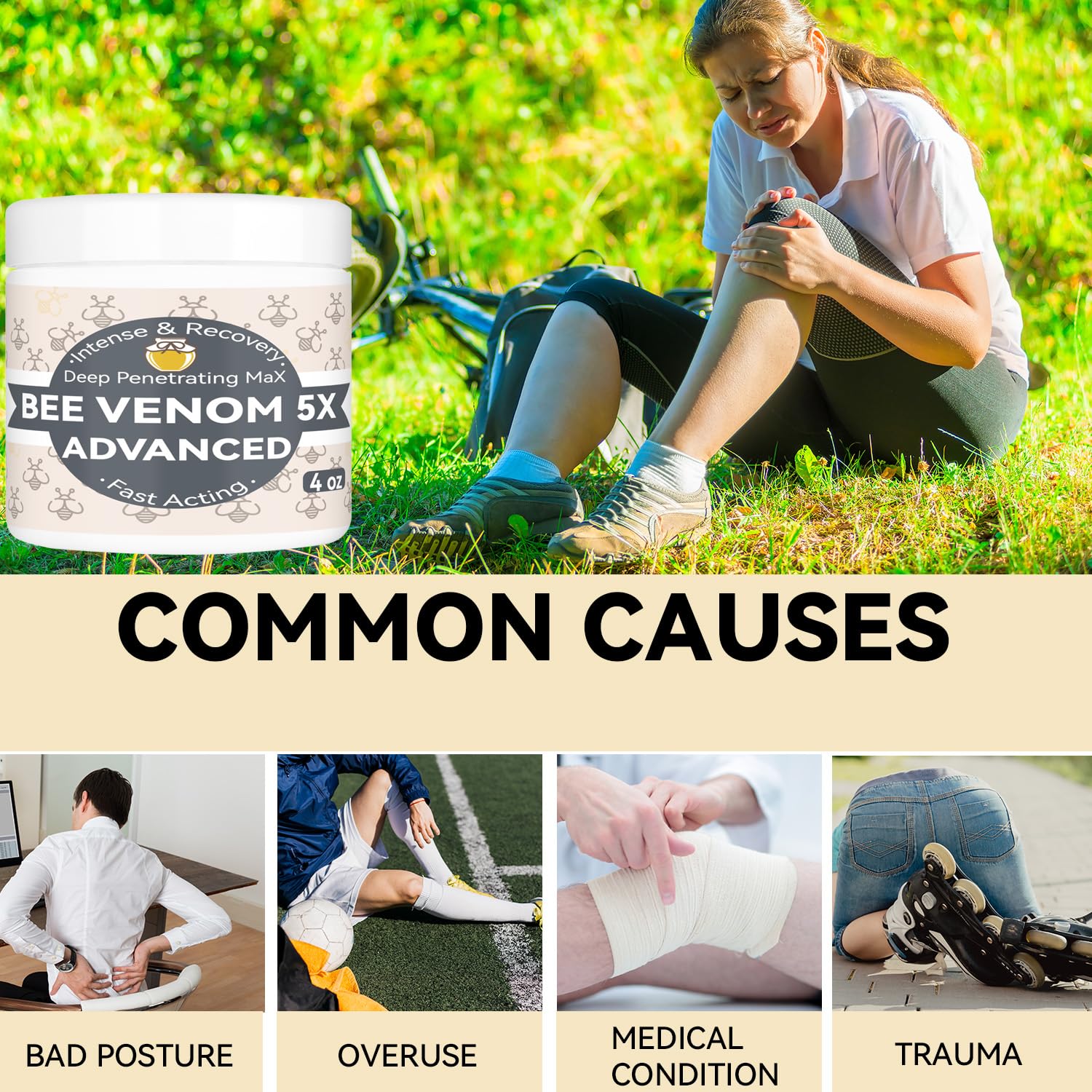 AEROMAXX Organic Bee Venom Muscle Joint Cream, 10x Maximum Caring Ointment, Soothe Shoulder, Back, Neck, Hands, Knuckles, Elbows, Feet, Leg, Knees, Ankle, Meniscus, for Adults, Elderly AEROMAXXBuy Supplements Australia