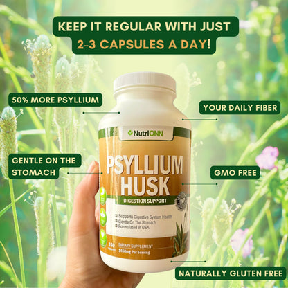 NutriONN PSYLLIUM Husk Capsules - 1450mg Per Serving - 240 Capsules - Double Strength NutriONNBuy Supplements Australia