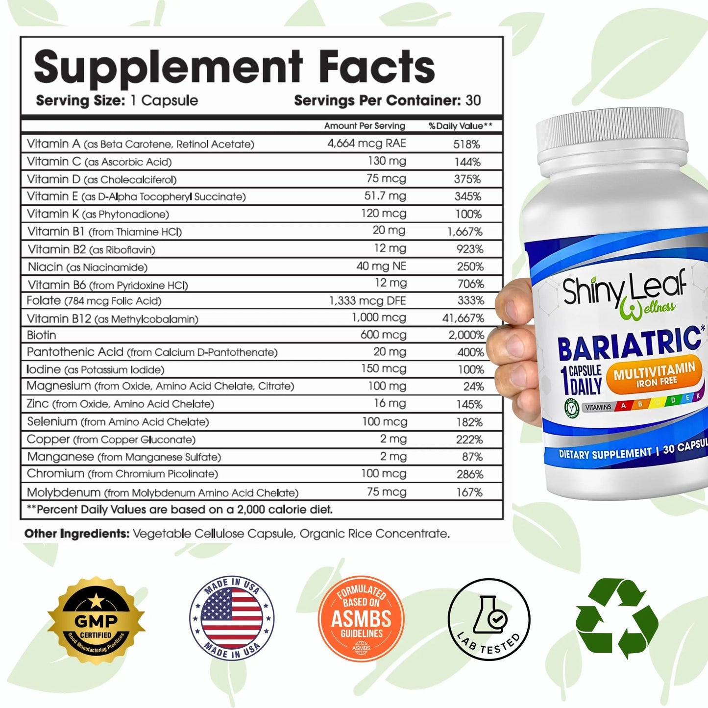 Bariatric Multivitamin Iron-Free One Capsule Per Day and CoQ10 100mg Supplement for Brain Health and Energy Management for Women and Men - 1 Month Supply Shiny LeafBuy Supplements Australia