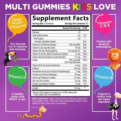 Multivitamin for Kids - Complete Daily Children's Multi Vitamin Gummies with Vitamin D, B Vitamins, Zinc & More - Energy, Memory Focus Nature's NutritionBuy Supplements Australia