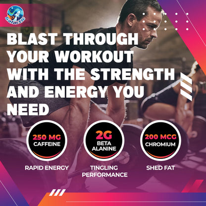 Galactic Pre-Workout Gummies, All Natural, 250mg Caffeine, Beta-Alanine, L-Citrulline, L-Theanine, Chromium Picolinate, 10 Servings