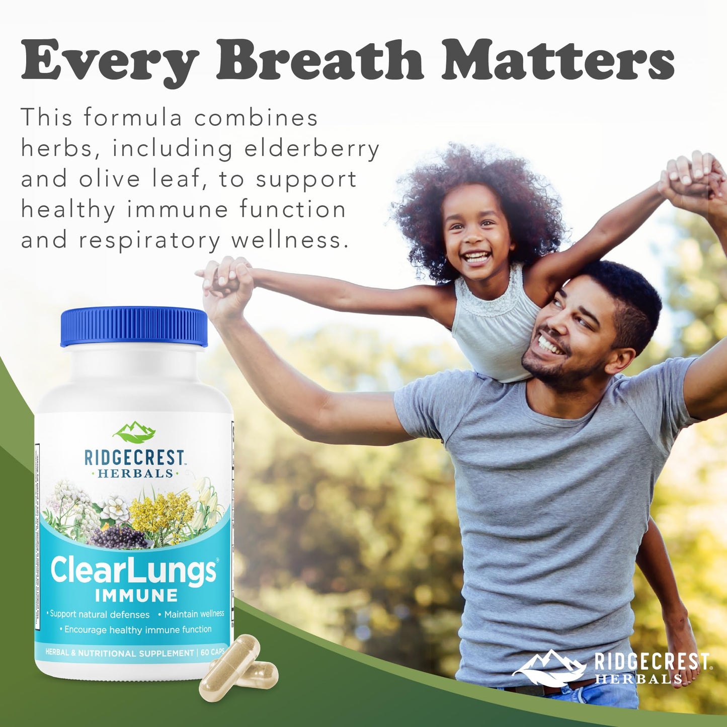 RidgeCrest Herbals ClearLungs Immune, Lung Support Supplement with Elderberry, Zinc, Vitamin C, Vitamin A, Olive Leaf, Mullein, Lung Wellness Formula for Respiratory Health (60 Vegan Caps, 30 Serv) RidgeCrest HerbalsBuy Supplements Australia